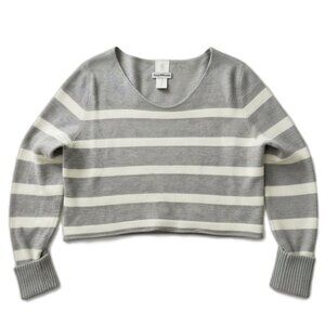 Joie Cashmere Cropped Gray Stripe Sweater Long Sleeve Size Medium